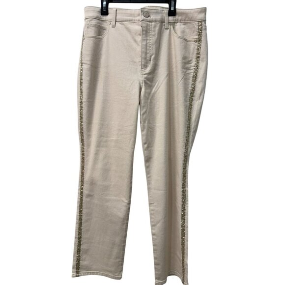 Talbots Straight Leg Jean Sparkle Accent Cream Curvy Size 12P - Picture 1 of 5